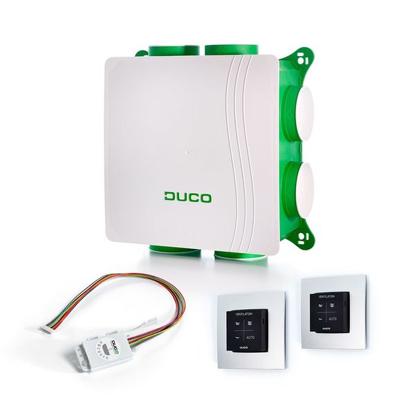Duco All-in-one pakket CO2 & RH is één van de drie Duco All-in-one pakketten. De andere zijn Duco All-in-one DucoBox Silent CO2 & BD en Duco All-in-one pakket DucoBox Silent RH.
